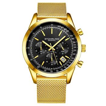 推荐Men's Quartz Chronograph Date Gold-Tone Stainless Steel Mesh Bracelet Watch 44mm商品
