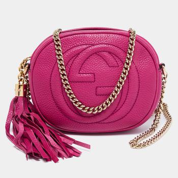古驰链条包, [二手商品] Gucci | Gucci Fuchsia Leather Mini Soho Chain Crossbody Bag商品图片 6.6折