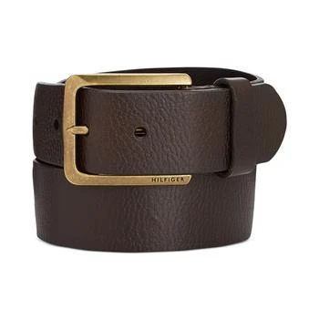Tommy Hilfiger Men's Heavy Brass Buckle Leather Belt