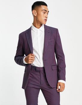 asos design, ASOS | ASOS DESIGN skinny suit jacket in purple houndstooth twill商品图片 