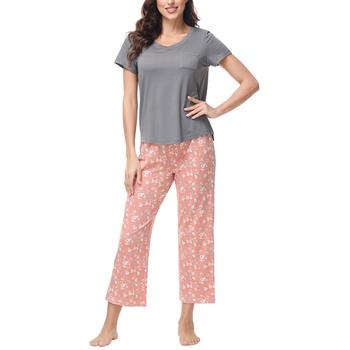 商品INK+IVY | Women's 2 Piece Short Sleeve Top with Cropped Wide Leg Pants Pajama Set,商家Macy's,价格¥415图片