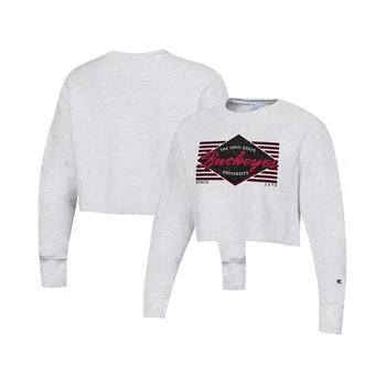 CHAMPION | Women's Heather Gray Distressed Ohio State Buckeyes Reverse Weave Cropped Pullover Sweatshirt 8折, 独家减免邮费