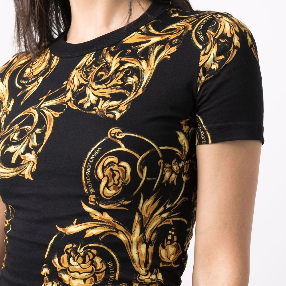 女士始祖鸟短袖, Versace | VERSACE JEANS COUTURE 女士黑色巴洛克印花修身短袖T恤 72HAH608-JS049-G89商品图片 5.7折起, 独家减免邮费