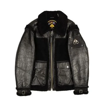 Moose Knuckles | Men's Black Leather Logo Dufresne Jacket,商家Premium Outlets,价格¥6482