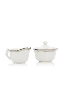 Este Ceramiche for Moda Domus | Este Ceramiche for Moda Domus - Bamboo Platinum-Trimmed Ceramic Sugar Bowl and Creamer Set - Silver - Moda Operandi,商家Fashion US,价格¥2089