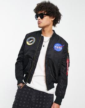 推荐Alpha Industries MA-1 VF NASA badge slim fit bomber jacket in black商品