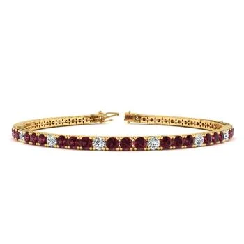 SSELECTS | 5 Carat Garnet And Diamond Alternating Tennis Bracelet In 14 Karat Yellow Gold, 8 Inches,商家Premium Outlets,价格¥13348