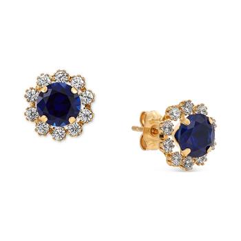 商品Macy's | Lab-Created Sapphire (1-1/5 ct. tw.) & Lab-Created White Sapphire (5/8 ct. t.w.) Halo Stud Earrings in 14k Gold,商家Macy's,价格¥634图片