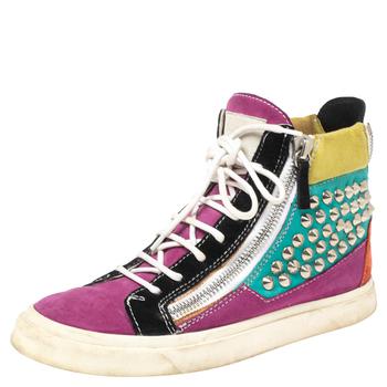 推荐Giuseppe Zanotti Multicolor Suede Spike High-Top Sneakers Size 37商品