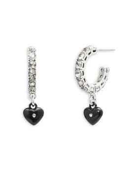 商品Pavé Black Heart Charm Crystal Tennis Huggie Hoop Earrings in Silver Tone图片