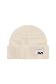 Ganni | Ganni beanie hat with logo label 6.6折