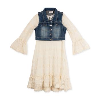 商品Rare Editions | Big Girls Bell Sleeve Dress & Denim Vest Set,商家Macy's,价格¥523图片