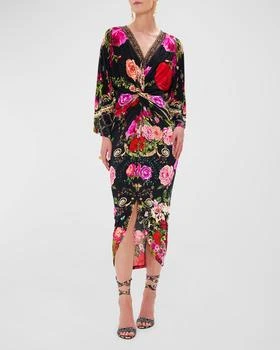 推荐Long Floral Silk Split-Front Twist Dress商品