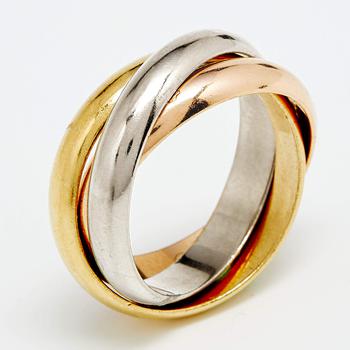 美国卡地亚戒指, [二手商品] Cartier | Cartier Trinity de Cartier 18k Three Tone Gold Rolling Ring Size 54商品图片 7.5折, 满1件减$100, 满减