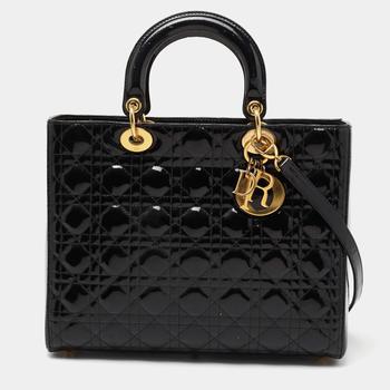 迪奥托特包, [二手商品] Dior | Dior Black Cannage Patent Leather Large Lady Dior Tote商品图片 2.5折