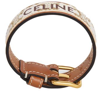 celine triomphe, Celine | Triomphe Canvas Leather Bracelet  In Brass With Gold Finish, Calfskin And Canvas商品图片 