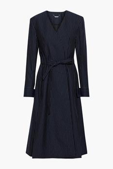 chloe包包, Chloé | Belted pinstriped grain de poudre wool coat商品图片 2.9折
