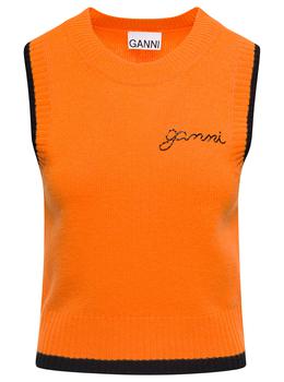 商品Ganni | Ganni Orange Crew Neck Vest With Logo In Wool Blend Woman,商家Italist,价格¥1627图片