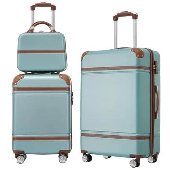 BreeBe | Hardshell Luggage Sets 3 Pieces 20'+24' with Cosmetic Case Spinner Suitcase TSA Lock Lightweight Green,商家Premium Outlets,价格¥1541