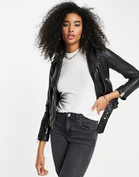 推荐AllSaints Balfern leather biker jacket in black商品