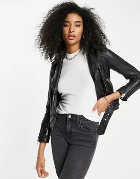 推荐AllSaints Balfern leather fitted biker jacket in black商品