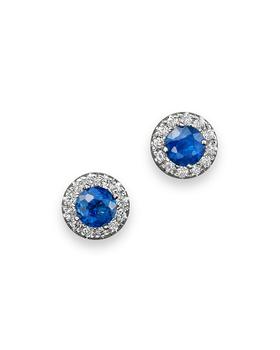 商品Blue Sapphire and Diamond Halo Stud Earrings in 14K White Gold - 100% Exclusive图片