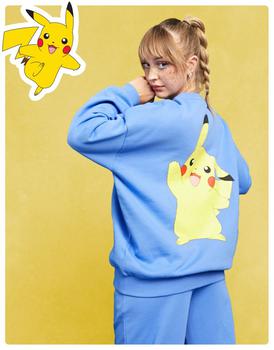 推荐ASOS DESIGN Pokemon co-ord sweatshirt with Pikachu graphic print in bright blue商品