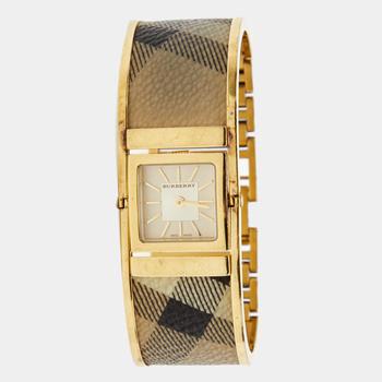 [二手商品] Burberry | Burberry Champagne Gold Plated Stainless Steel Canvas Reversible Check BU4935 Women's Wristwatch 25 mm商品图片,