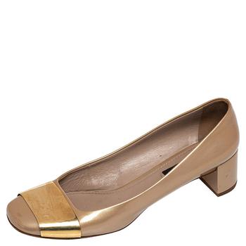 lv高跟鞋, [二手商品] Louis Vuitton | Louis Vuitton Gold Patent Leather Block Heel Pumps Size 39商品图片 4.8折
