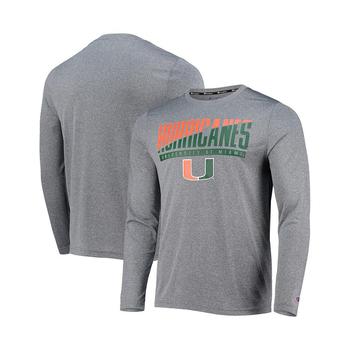 推荐Men's Gray Miami Hurricanes Wordmark Slash Long Sleeve T-shirt商品