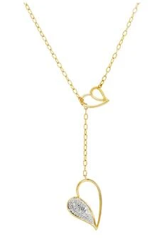 推荐14K Gold Plated Sterling Silver Diamond Double Heart Lariat Necklace - 0.01 ctw商品
