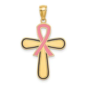 Diamond2Deal | 14k Yellow Gold Enamel Pink Ribbon Breast Cancer Cross,商家Premium Outlets,价格¥2579