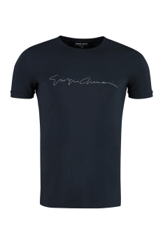 Giorgio Armani | GIORGIO ARMANI 男士海军蓝色粘胶纤维字母LOGO印花圆领短袖T恤 6GST56-SJP4Z-UBSG商品图片,满$100享9.5折, 满折