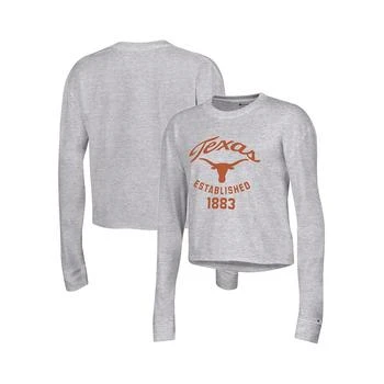 CHAMPION | Women's Gray Texas Longhorns Boyfriend Cropped Long Sleeve T-shirt 