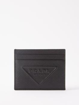 Prada | Embossed triangle-logo leather cardholder商品图片,