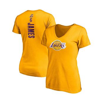laker怎么样, Fanatics | Women's LeBron James Gold Los Angeles Lakers Logo Playmaker Name Number V-Neck T-shirt商品图片 7.8折