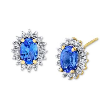 商品Tanzanite (1 ct. t.w.) & Diamond (1/4 ct. t.w.) Halo Stud Earrings in 10k Gold图片