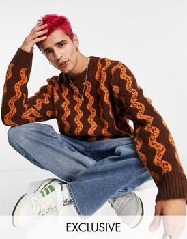 商品COLLUSION knitted crew neck jumper in logo jacquard print图片