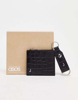 asos包, ASOS | ASOS DESIGN keyring and wallet set in leather with J initial商品图片 