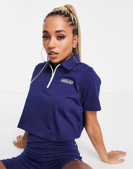 推荐adidas Originals resort cropped polo t-shirt in navy商品