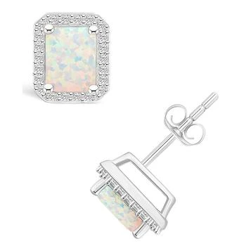 Macy's | Lab Grown Opal (9/10 ct. t.w.) and Lab Grown Sapphire (1/4 ct. t.w.) Halo Studs in 10K White Gold,商家Macy's,价格¥2816