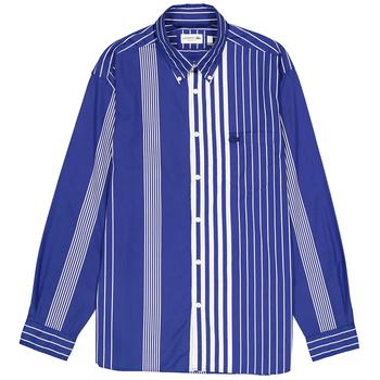 推荐Mens Vertical Striped Long Sleeve Shirt in Methylene商品