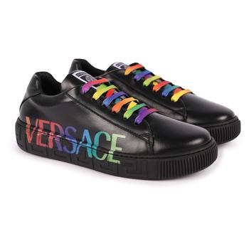 推荐Rainbow logo and laces leather sneakers in black商品