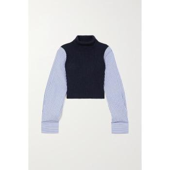 推荐【特惠6.5折】包邮包税【预售7天发货】 STAUD 23秋冬 女士 长袖衬衫 Louisa 罗纹美利奴羊毛条纹纯棉府绸高领短款上衣 1647597294962355 442-3555NVBW 商品