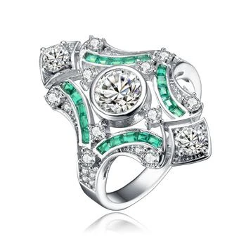 Genevive | GENEVIVE Sterling Silver Emerald Cubic Zirconia Geometrical Coctail Ring,商家Premium Outlets,价格¥597