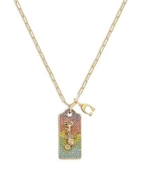 Coach | Signature Multicolor Pavé Logo Tag Pendant Necklace in Gold Tone, 22" 满$100减$25, 满减