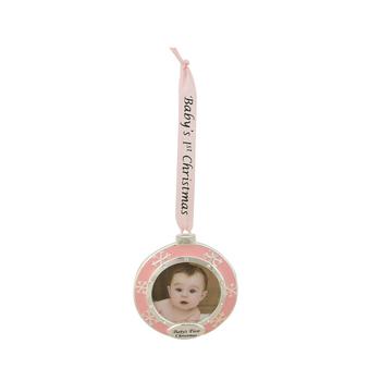 商品3" Pink and Silver-Plated "Baby's First Christmas" Framed Ornament with Crystals图片