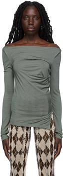 Helmut Lang | Grey Ruched Long Sleeve T-Shirt商品图片,4.9折
