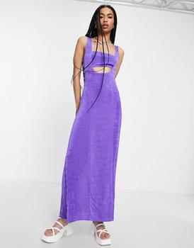 商品Topshop seamed slinky cut out bralet maxi dress in purple图片