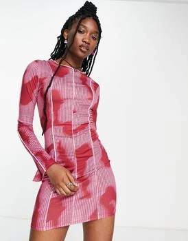 Daisy Street | Daisy Street long sleeve bodycon dress in pink print 6.6折